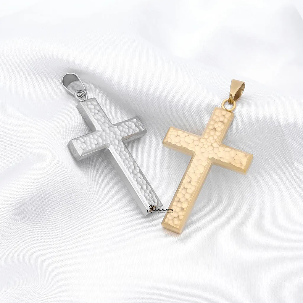 Stainless Steel Hammered Cross Pendant - Silver