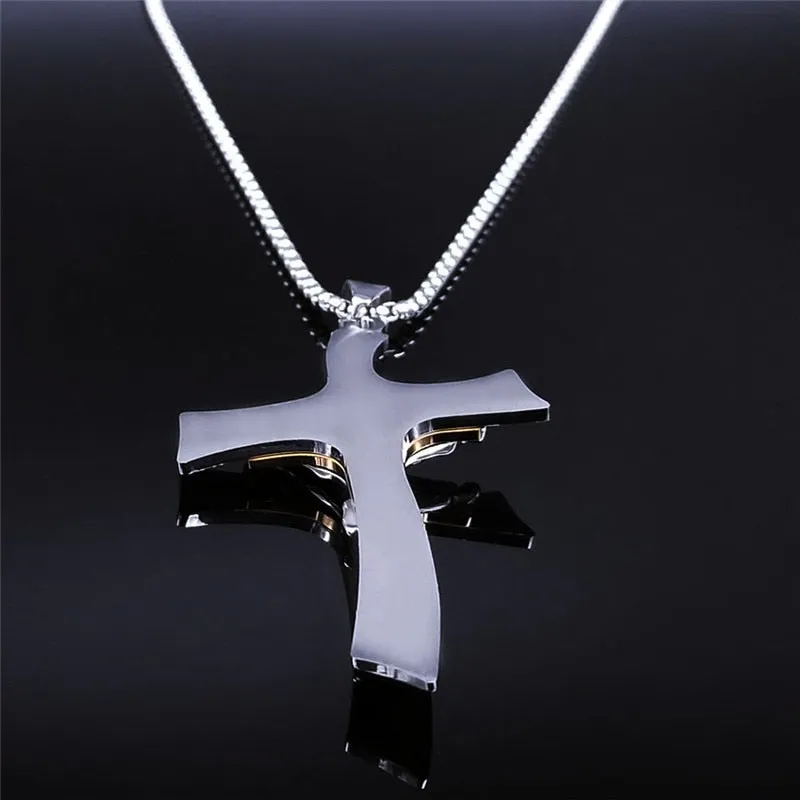 Stainless Steel Two-Tone  Cross Jesus Pendant Necklace