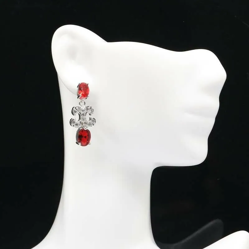 Sterling Silver Created Red Ruby CZ Drop Earrings