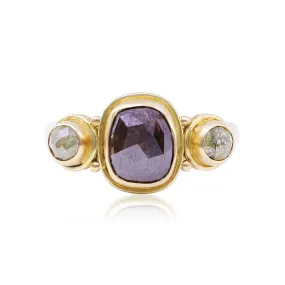 STEVEN BATTELLE 18K YELLOW GOLD NATURAL DIAMOND THREE-STONE RING