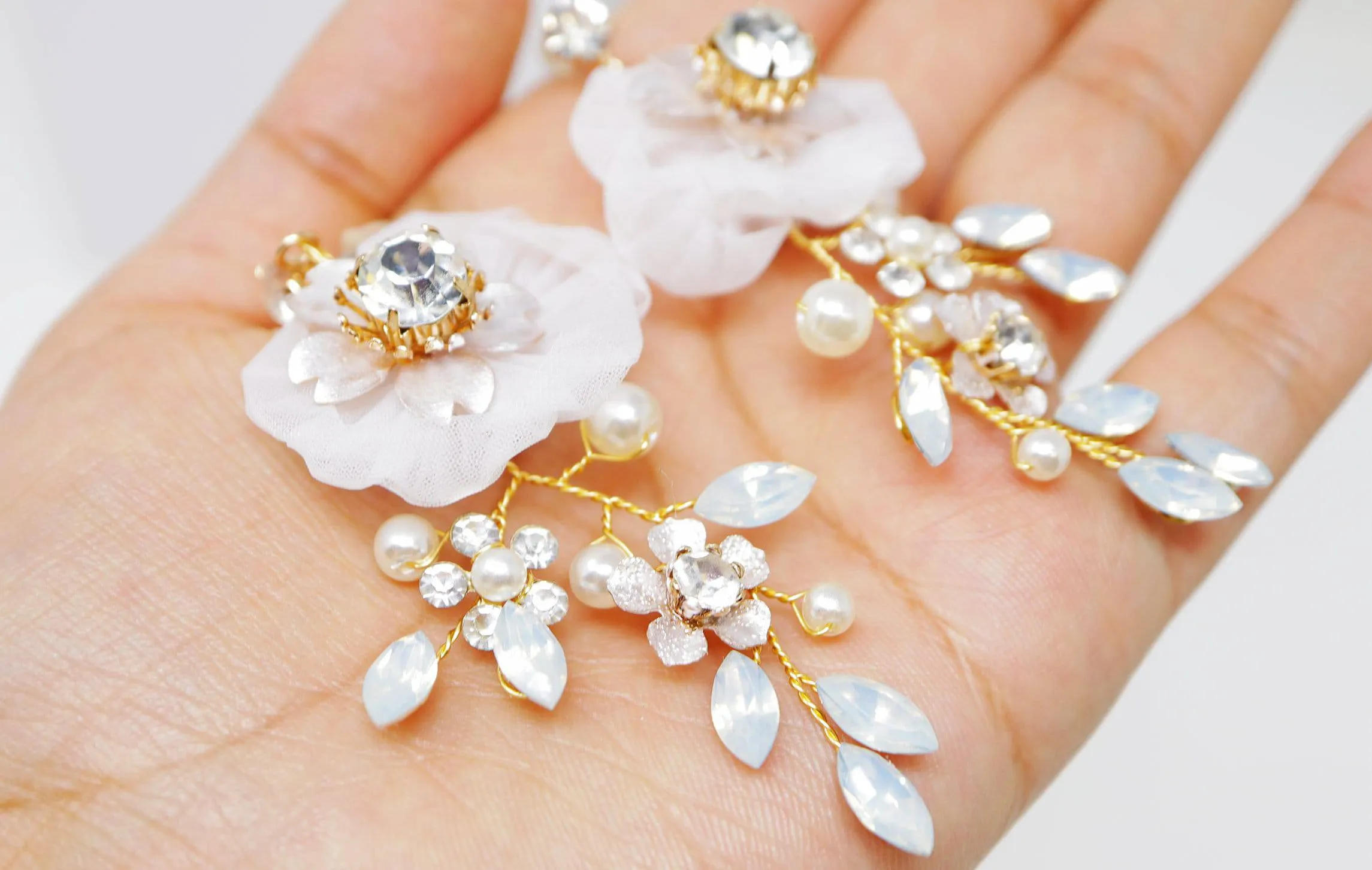 Swarovski opal Flower Petals Crystal, Rhinestone Earrings, Long Bridal Jewelry Bridal Earrings Crystal Bridal Earrings Statement Earrings Cz