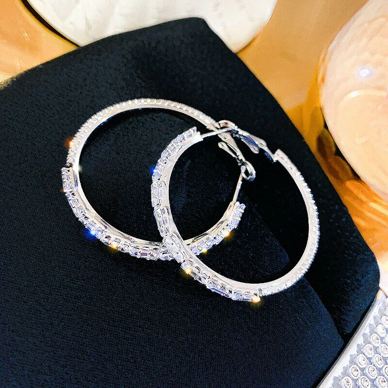 Tapered Baguette Created White Sapphire Big Hoop Earrings