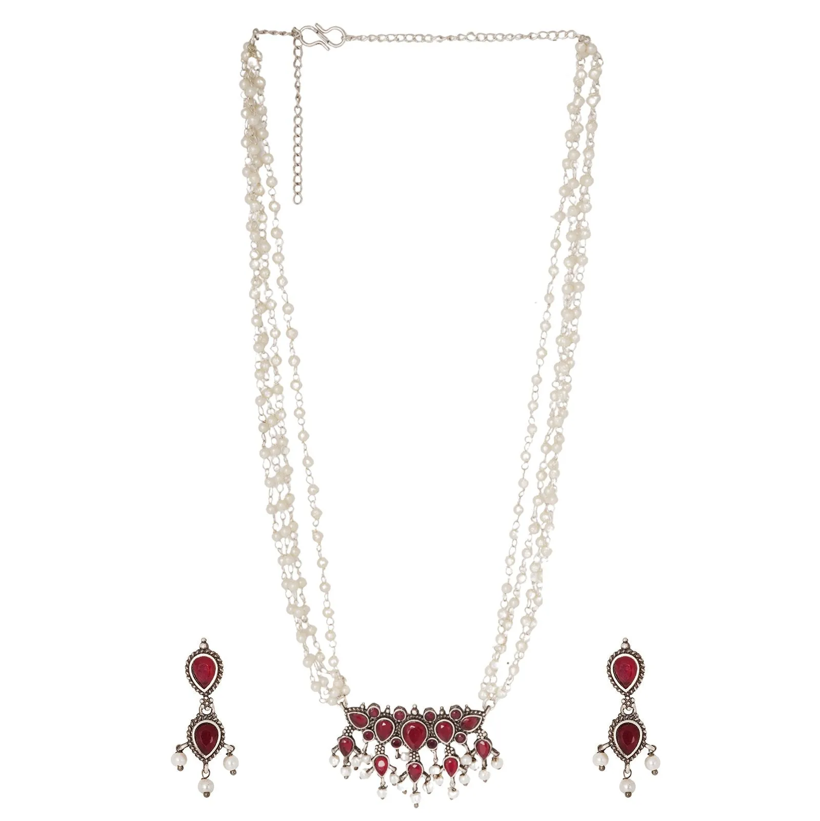 Teejh Binita Pink Stone Pearl Necklace Set