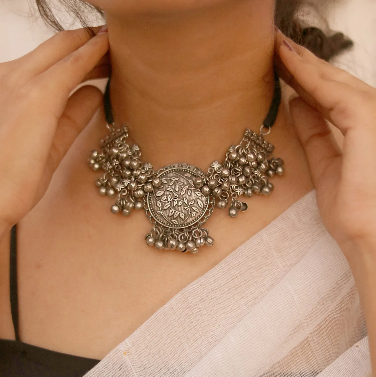 Teejh Bishika Silver Oxidised Choker Necklace