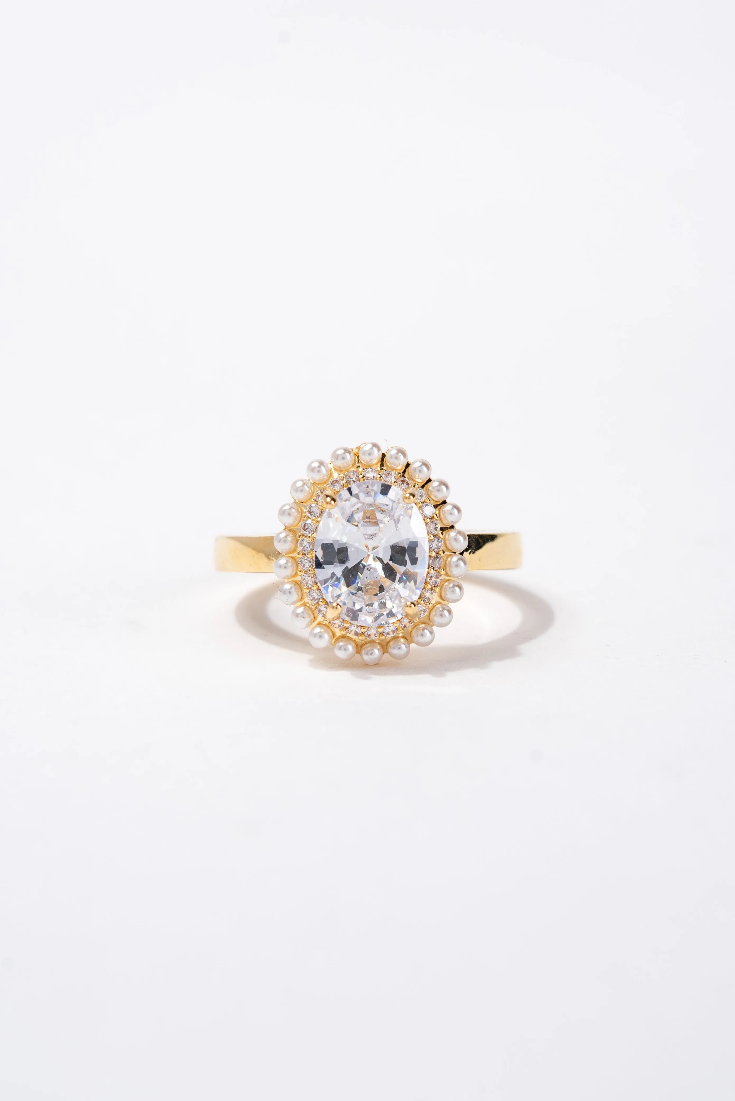 Thalia Oval CZ Rhinestone Pearl Ring