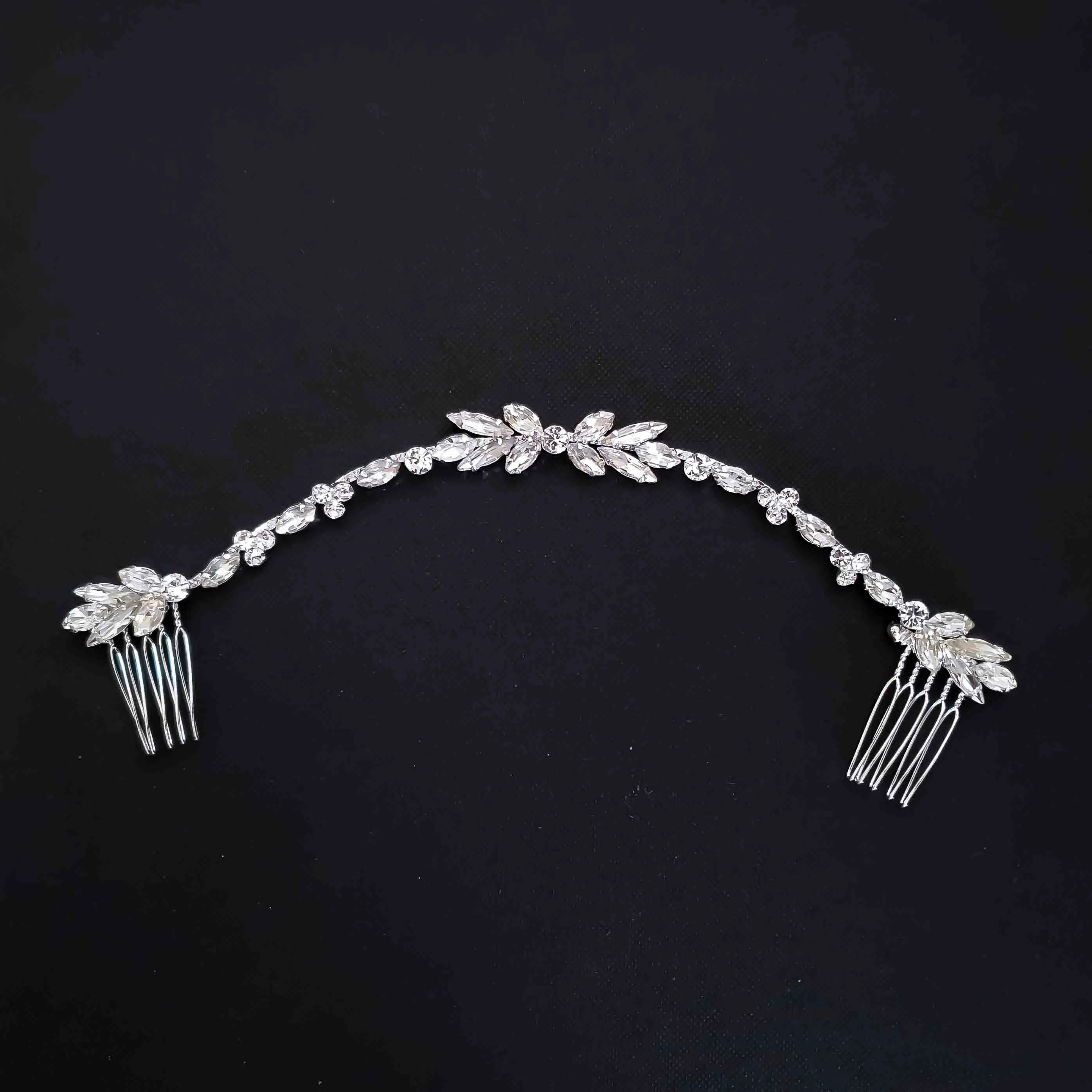 Thin Silver and Crystal Bridal Hairpiece -Haisley