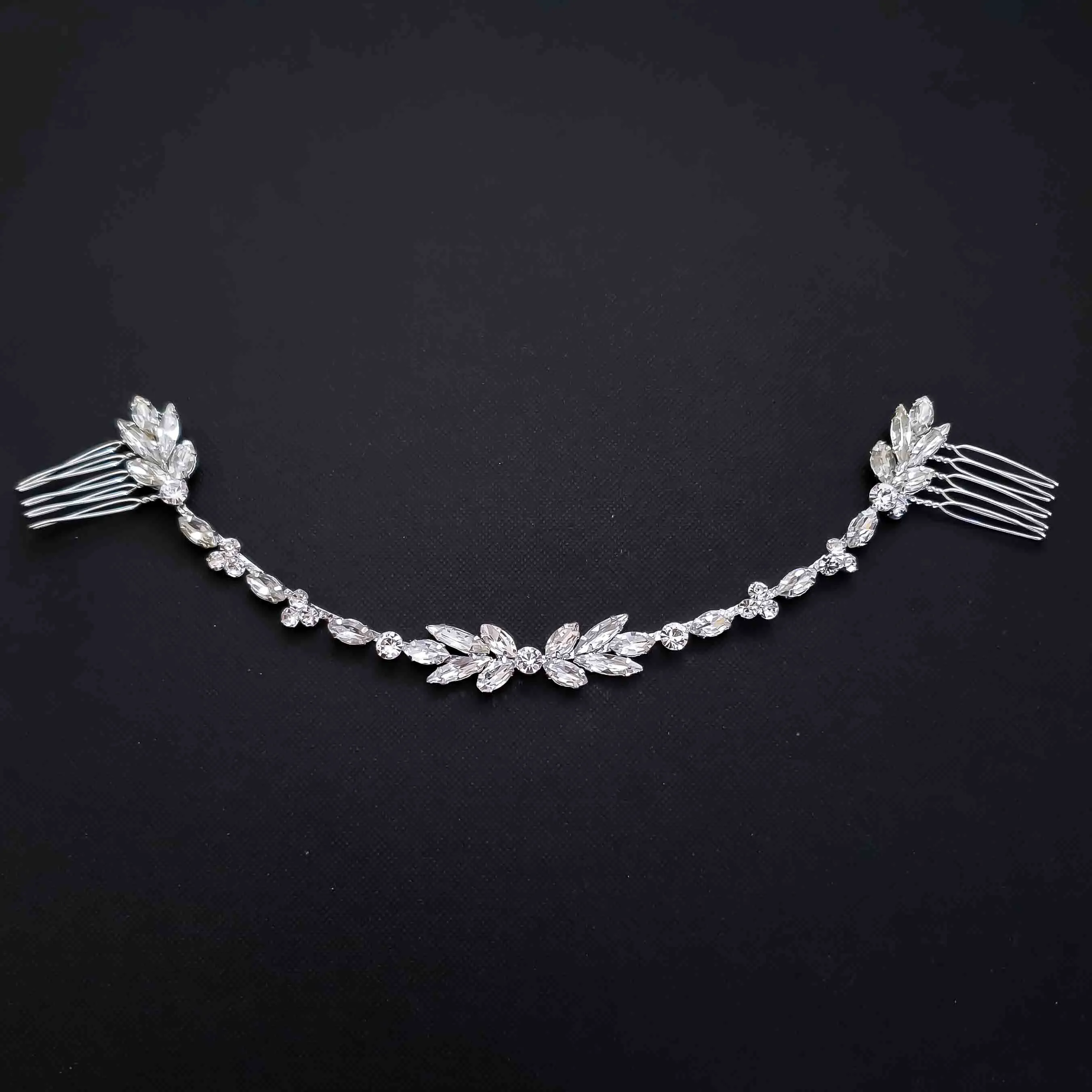 Thin Silver and Crystal Bridal Hairpiece -Haisley