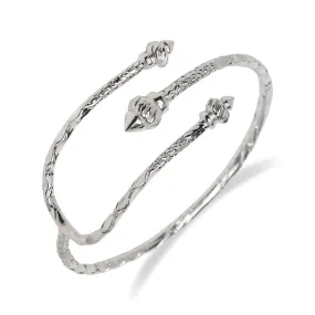 Tri Tip 925 Solid Sterling Silver West Indian Bangle with Ridged Arrow Taj Mahal Ends, three tips, 1 piece