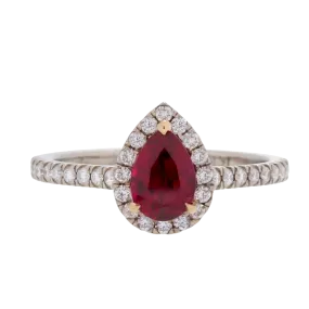 Unheated Ruby Ring with Diamond Halo