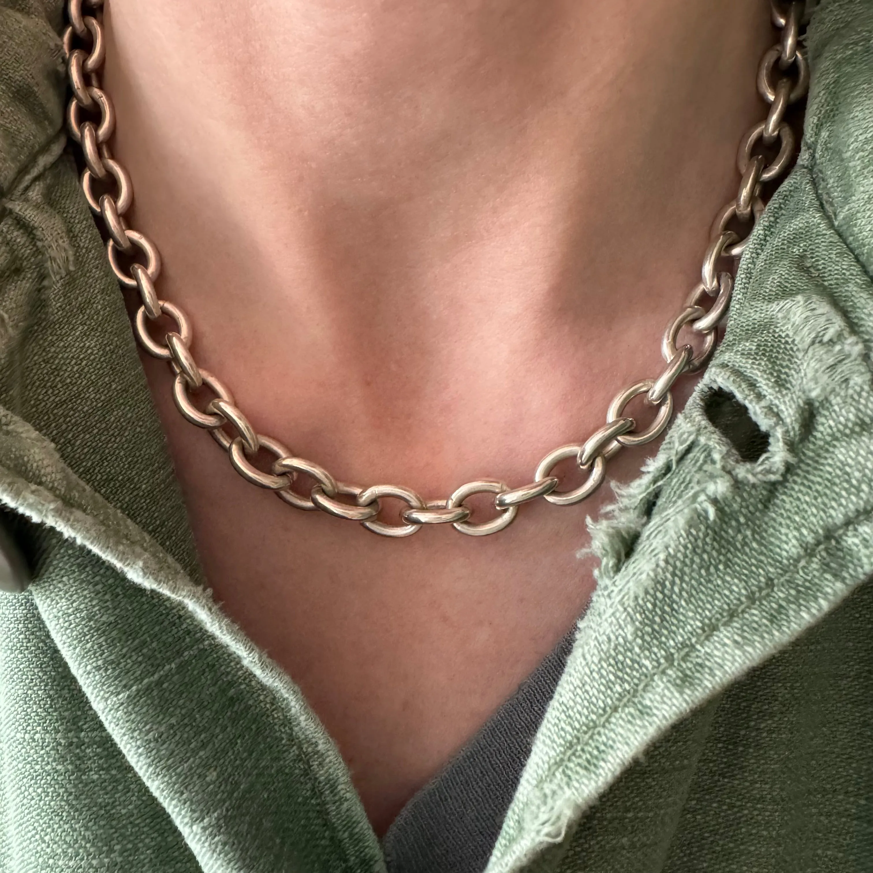 V I N T A G E // cable hug / sterling silver chunky cable chain collar necklace by prochain / 16.5, 60g