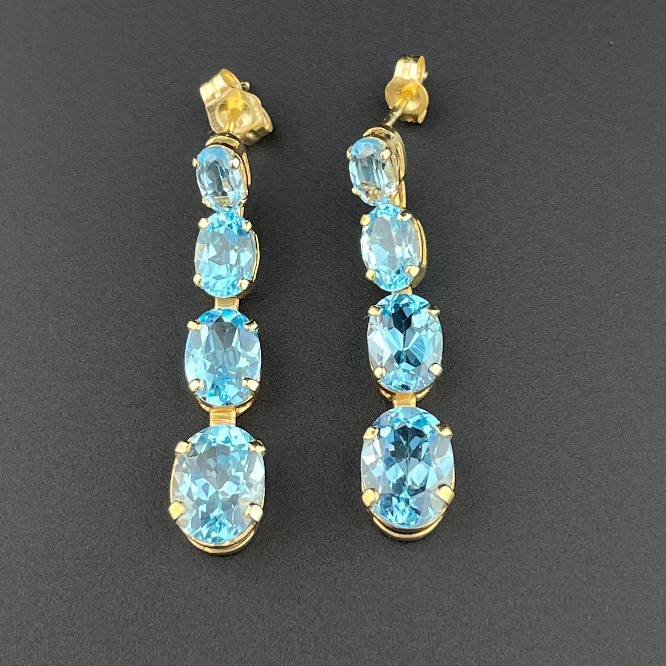 Vintage Blue Topaz 14K Gold Journey Drop Earrings