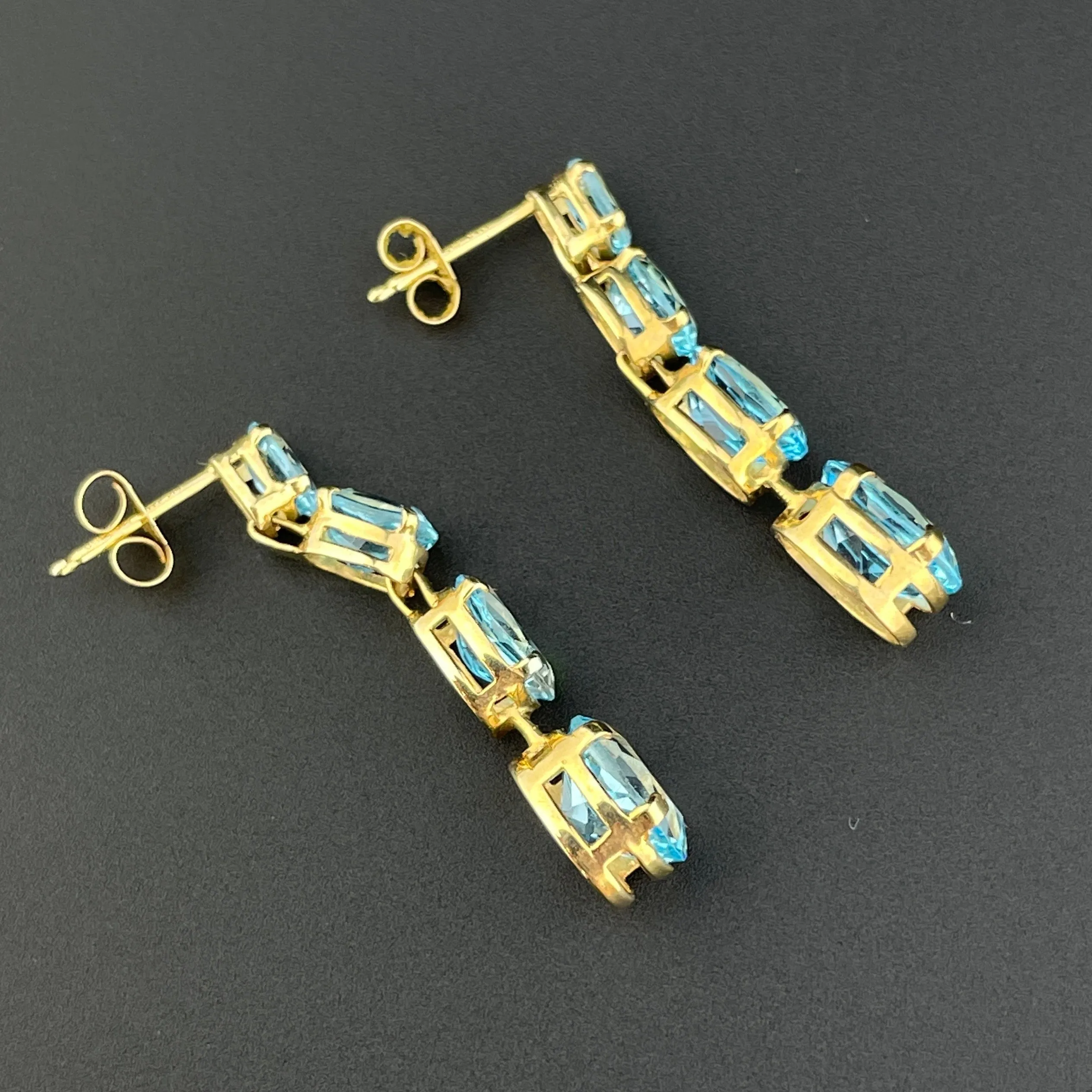 Vintage Blue Topaz 14K Gold Journey Drop Earrings