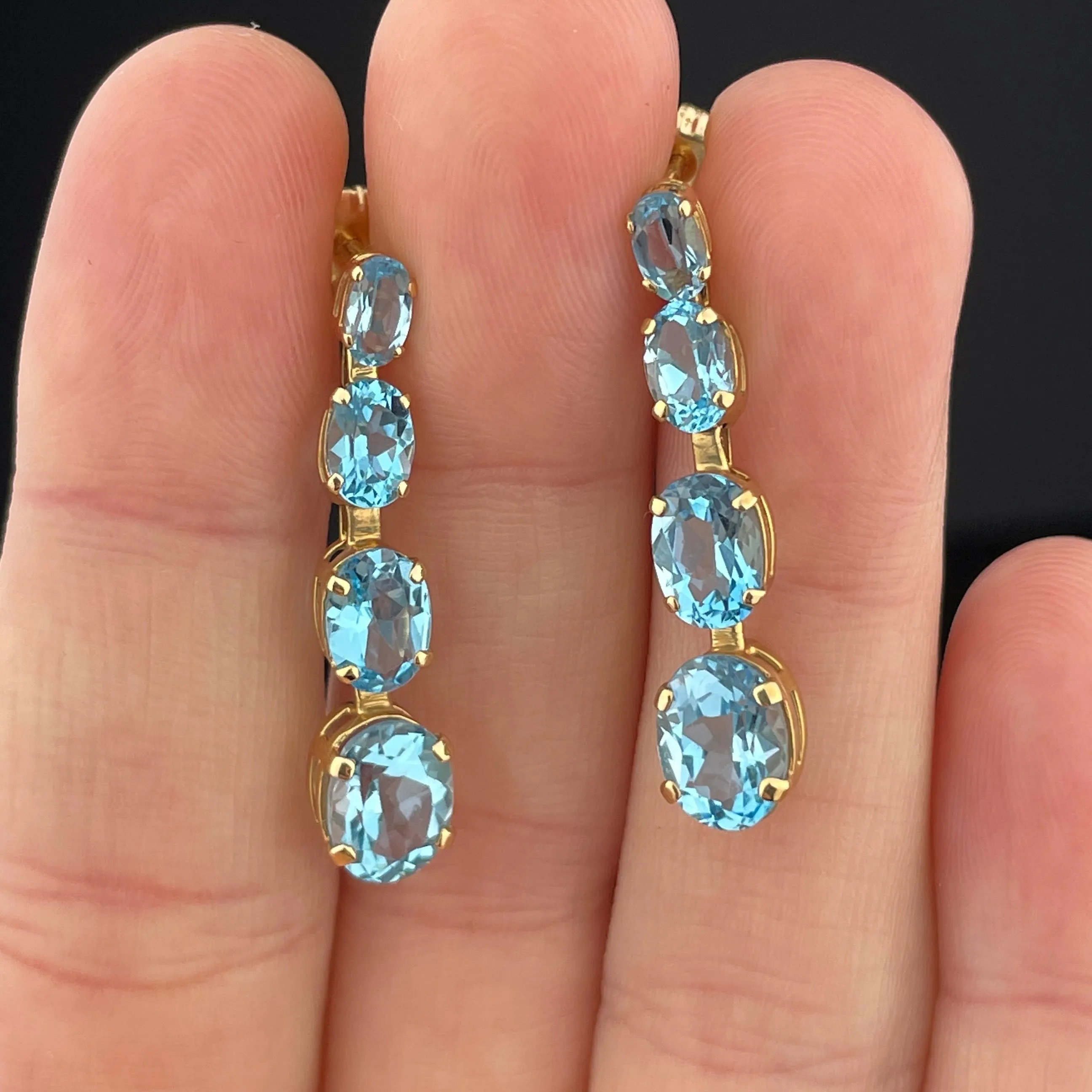 Vintage Blue Topaz 14K Gold Journey Drop Earrings