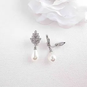 Wedding Clip on Earrings with Teardrop Pearls-Becca