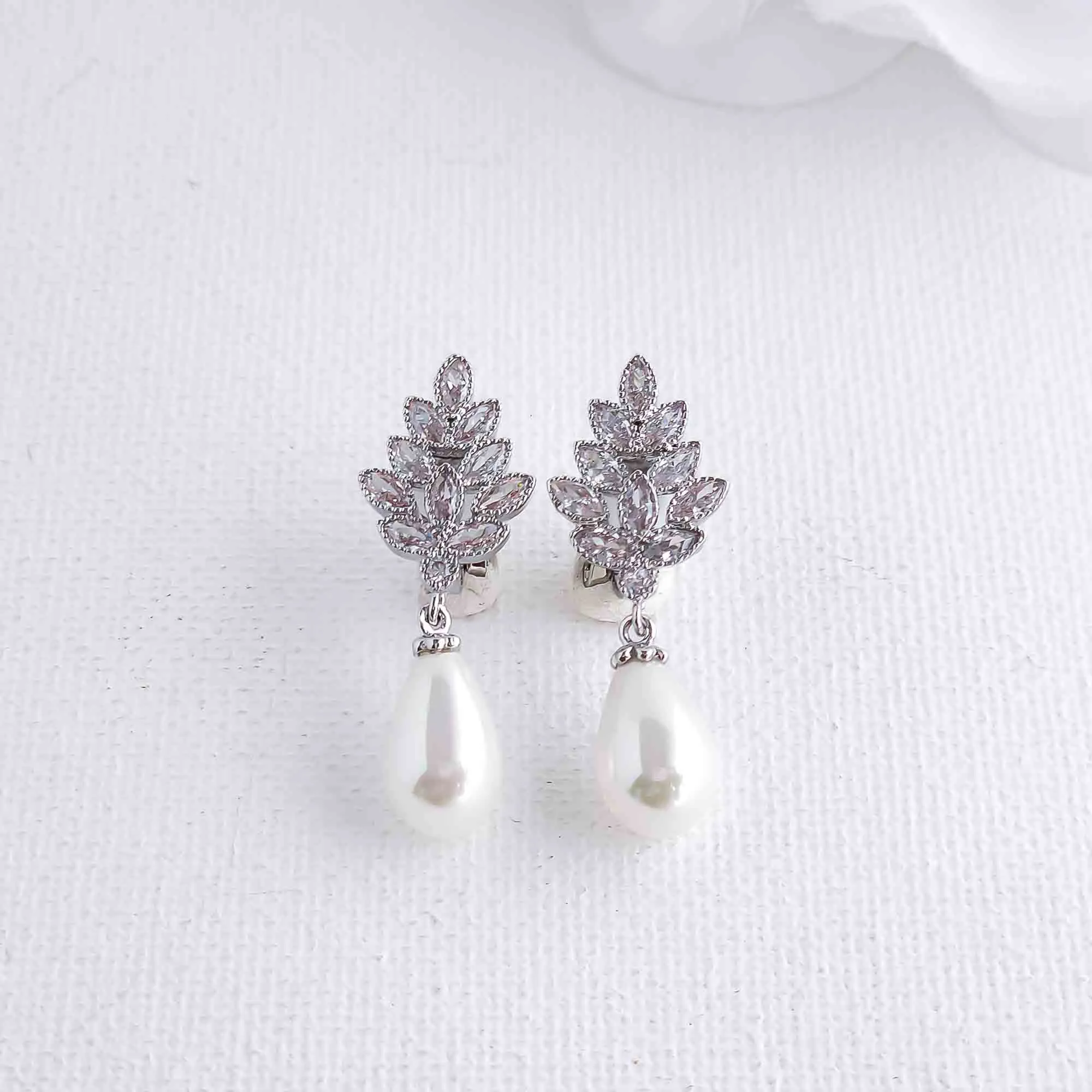 Wedding Clip on Earrings with Teardrop Pearls-Becca