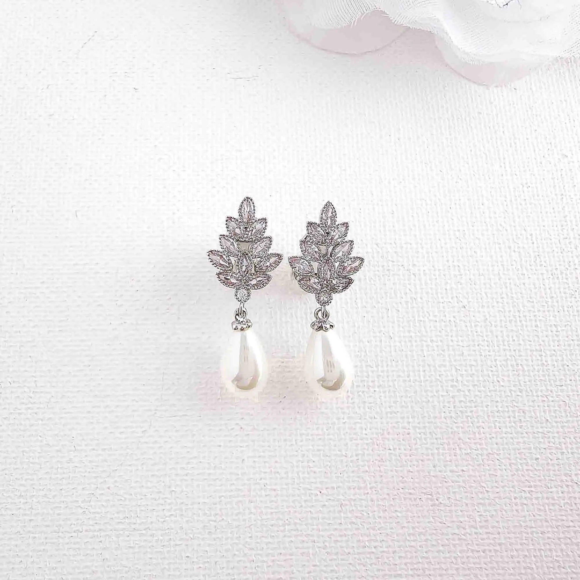 Wedding Clip on Earrings with Teardrop Pearls-Becca