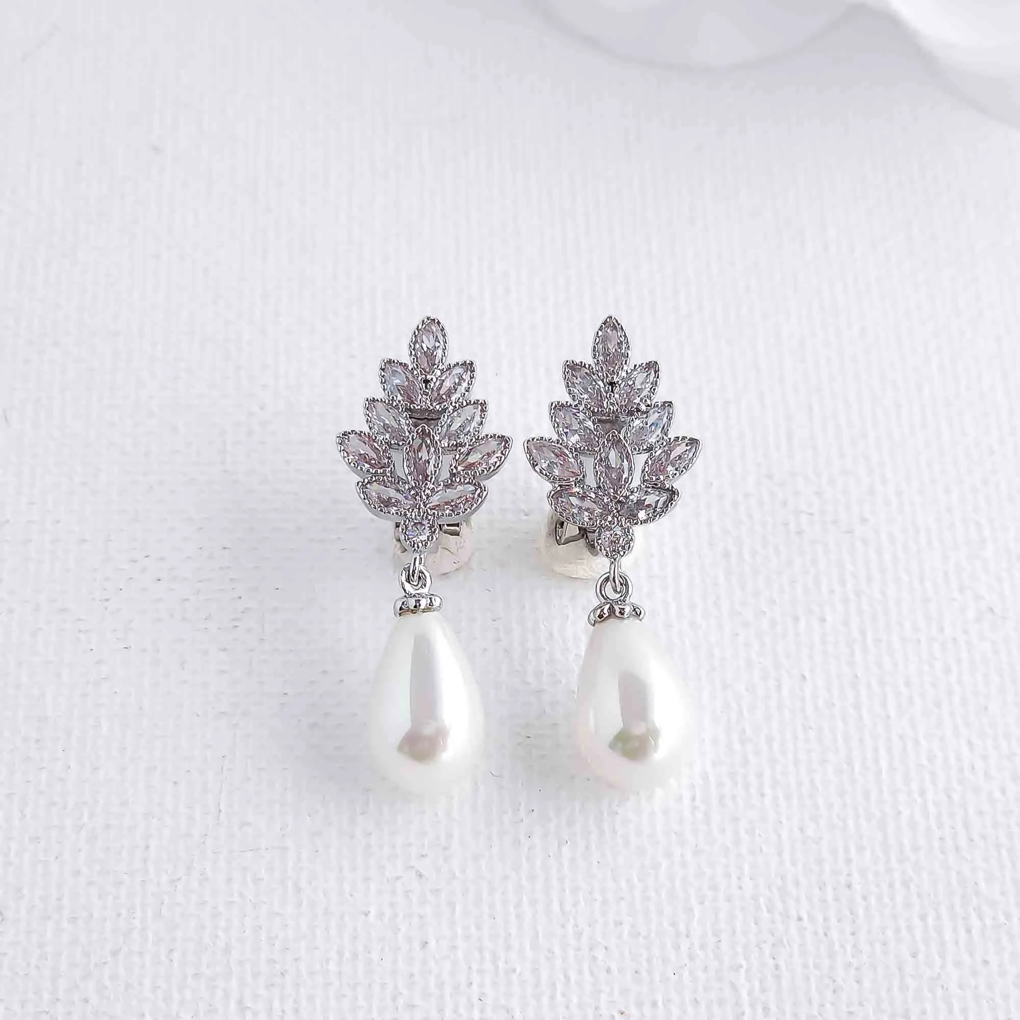 Wedding Clip on Earrings with Teardrop Pearls-Becca