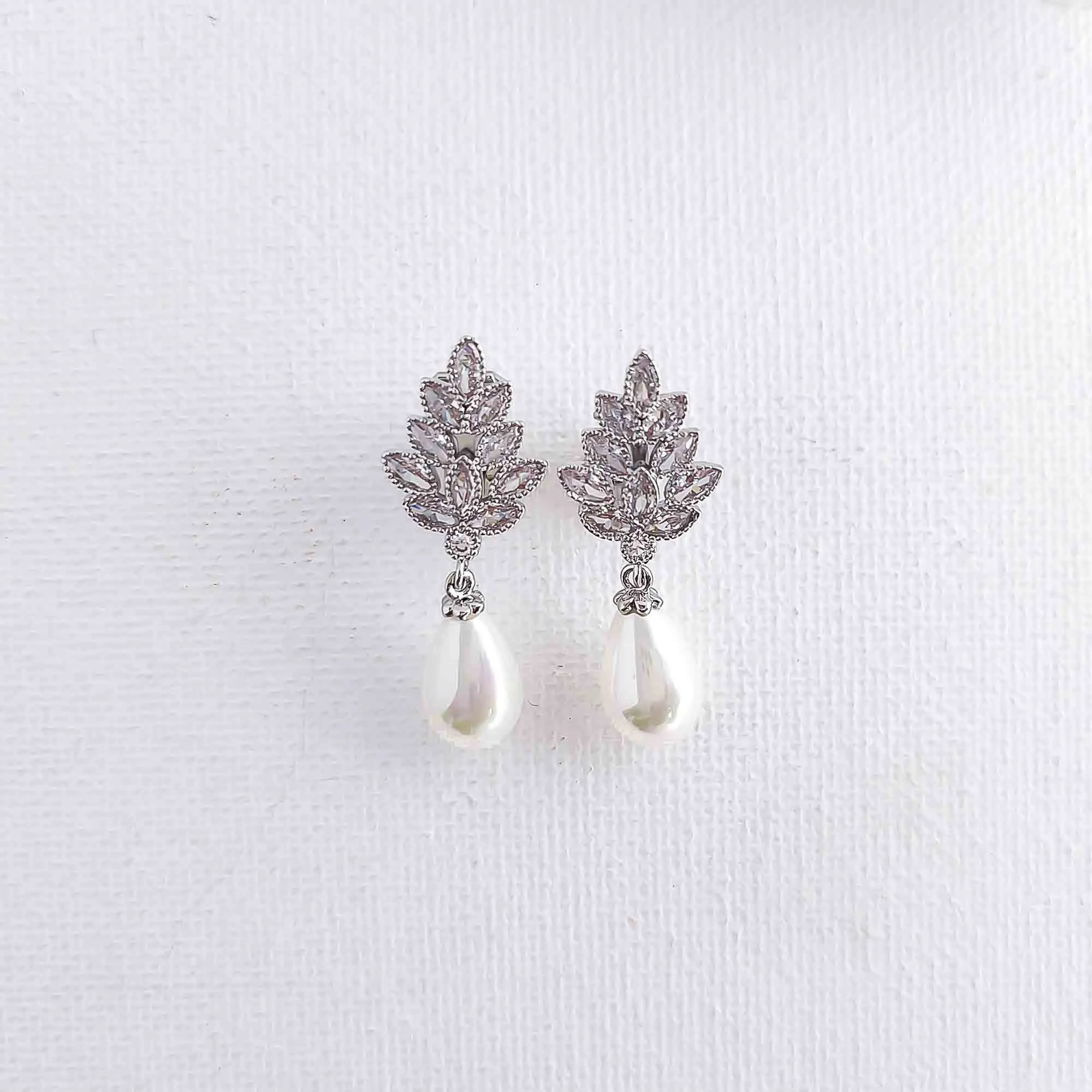 Wedding Clip on Earrings with Teardrop Pearls-Becca