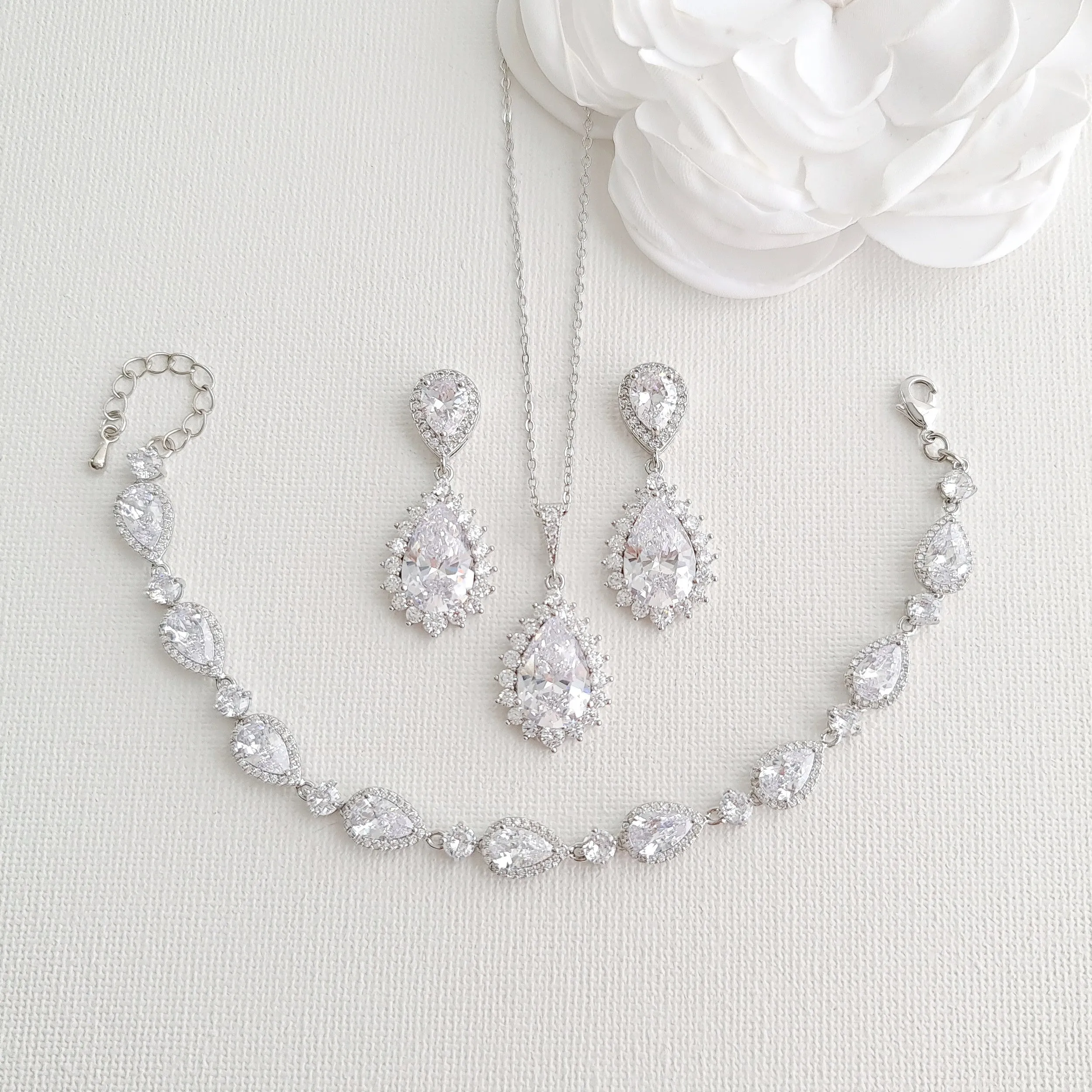 Wedding Jewelry Set in Rose Gold and Crystals-Raya