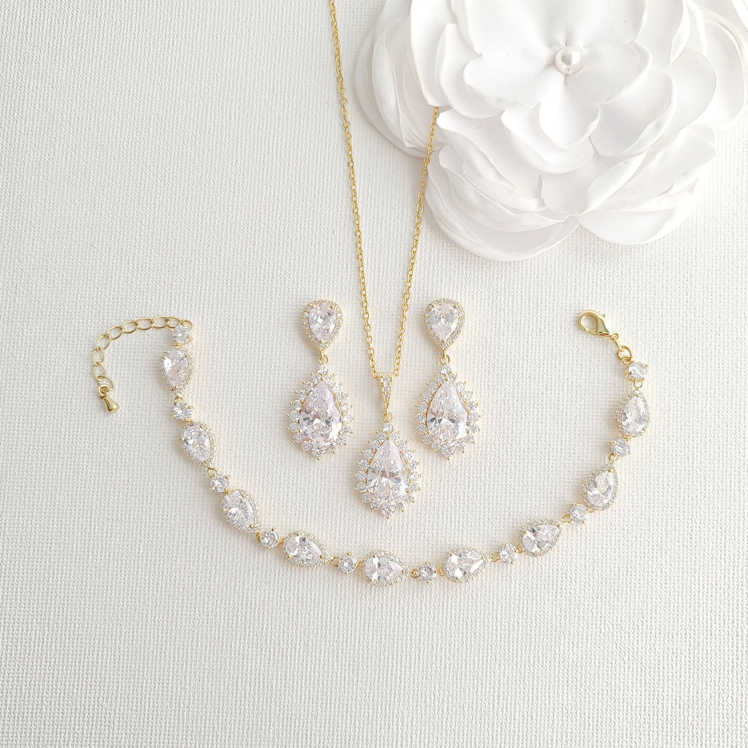 Wedding Jewelry Set in Rose Gold and Crystals-Raya