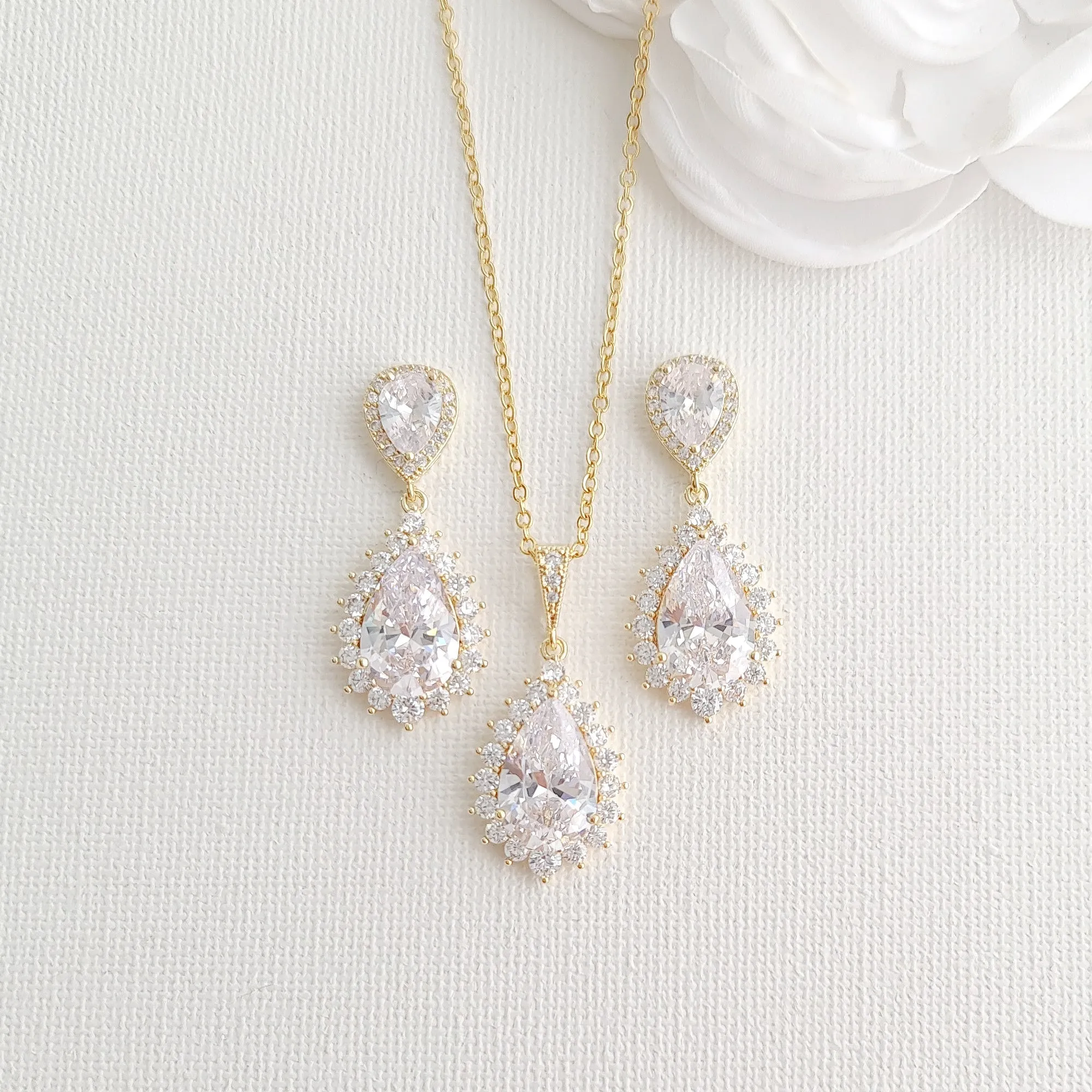 Wedding Jewelry Set in Rose Gold and Crystals-Raya