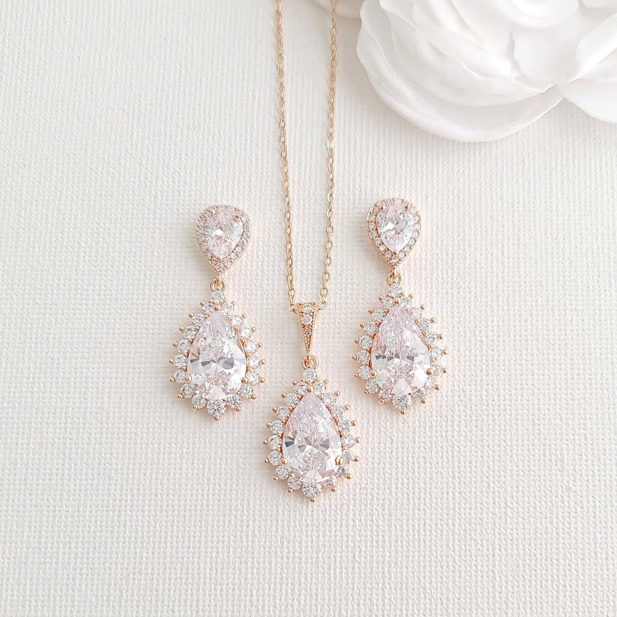 Wedding Jewelry Set in Rose Gold and Crystals-Raya