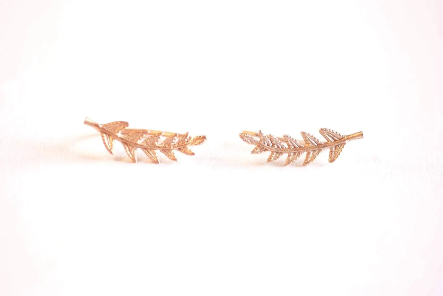 Wholesale Matte Rose Gold Leaf Ear Climber- Rose Gold Leaf Ear Cuff, Leaf Earrings Ear Crawler, Ear Climber, Ear Jacket, Leaves Ear Climber Crawler