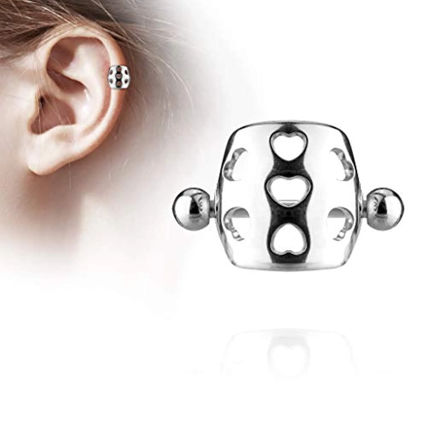 WildKlass Hollow Hearts Cartilage/Helix Cuff Barbell 316L Surgical Steel