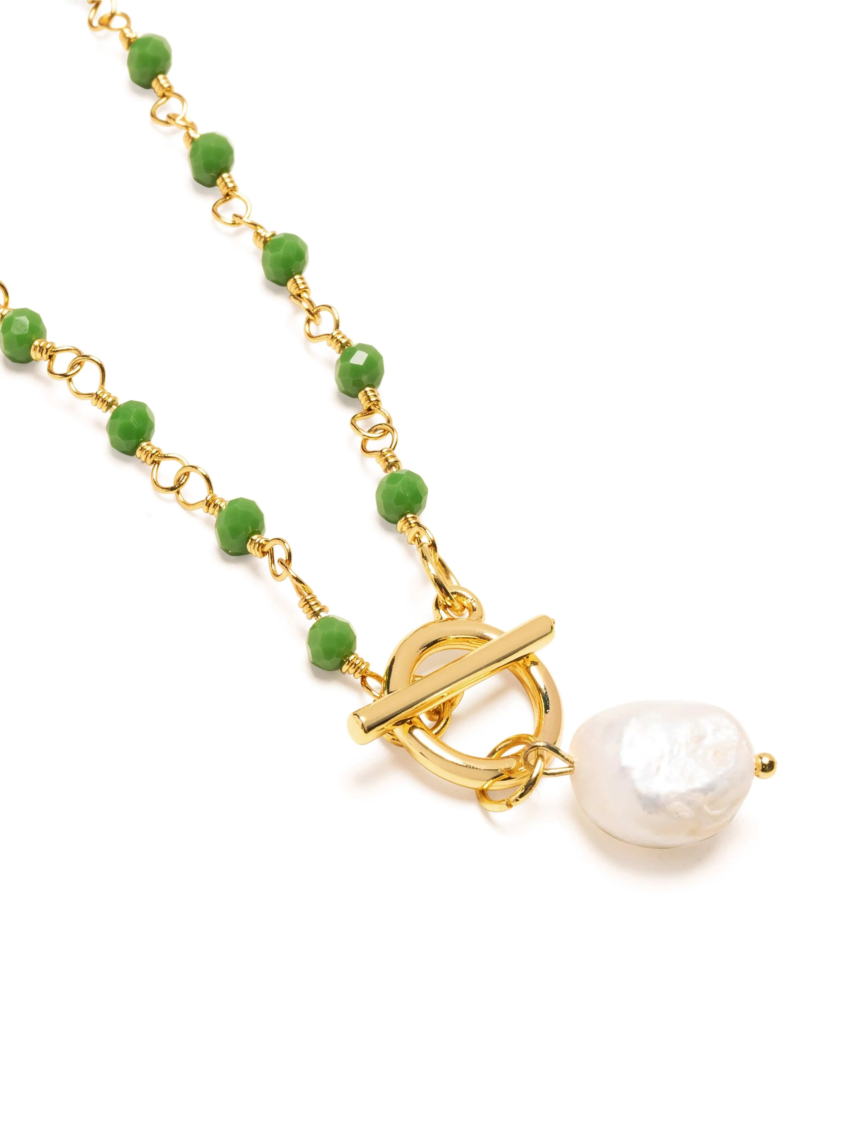 Women's Green CZ Wrap Necklace with Pearl