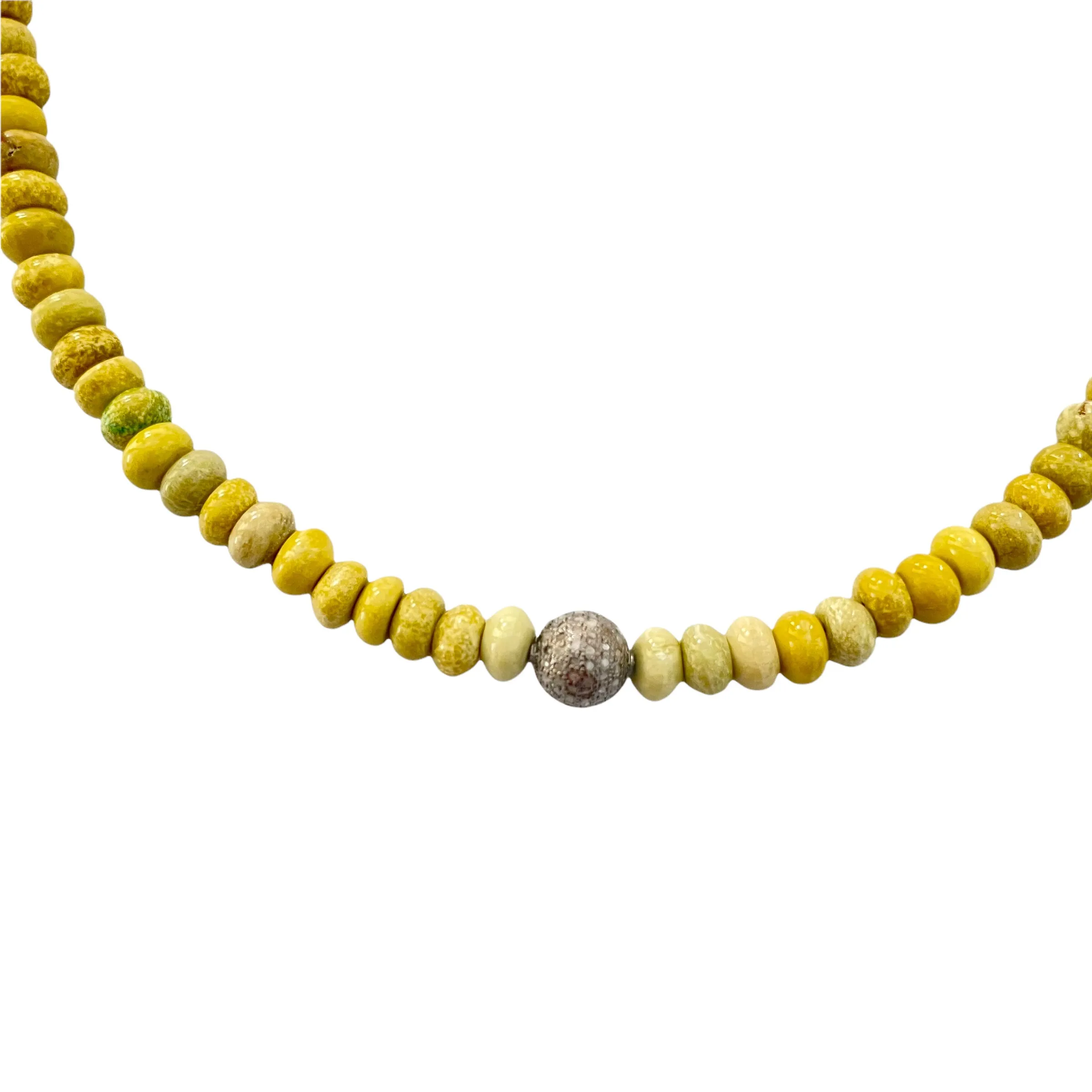 Yellow Turquoise &  silver pave diamond ball choker