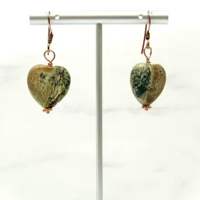 Yellow Turquoise Heart Hand Wrapped Drop Earrings