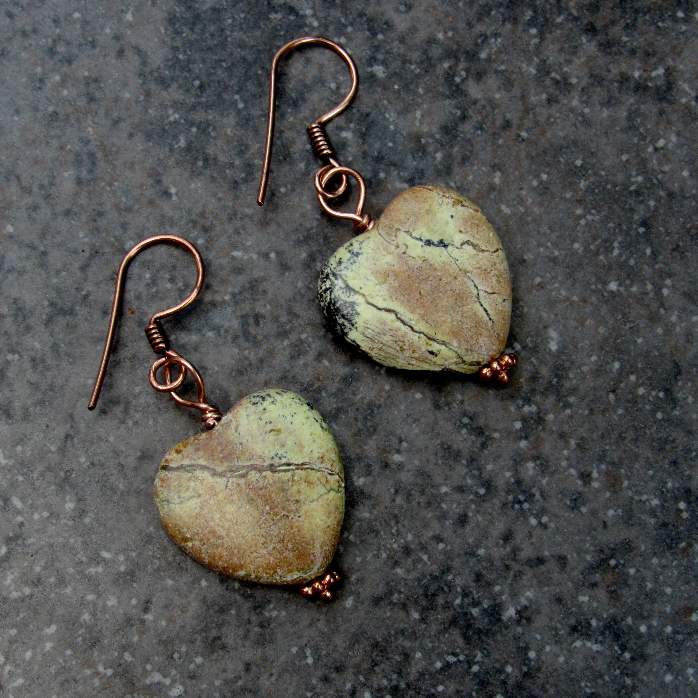 Yellow Turquoise Heart Hand Wrapped Drop Earrings